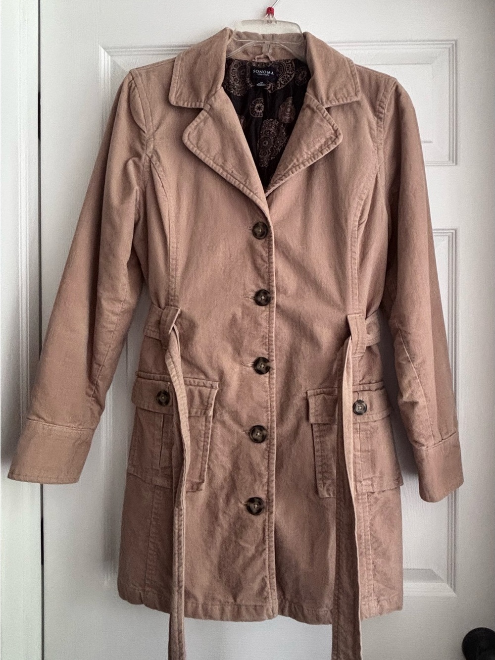 Beige Tan Trench Coat with Waist Tie - Size 8